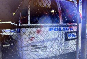 NYPD van splattered with red paint